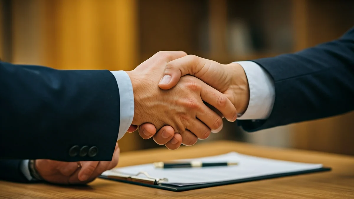 Imagen genérica de un apretón de manos en un entorno de oficina, simbolizando un acuerdo empresarial.