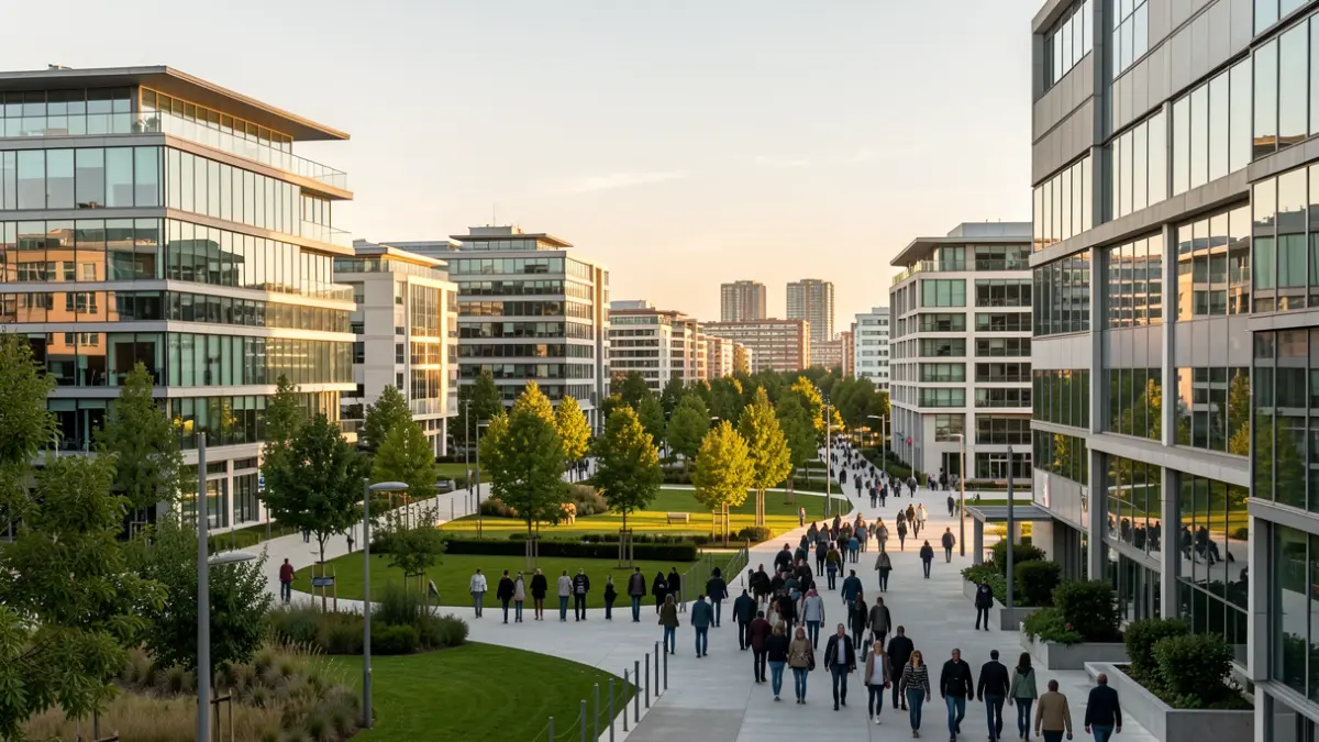 Imagen genérica de la ciudad de Las Rozas, destacando su arquitectura moderna y espacios verdes como símbolo de innovación.