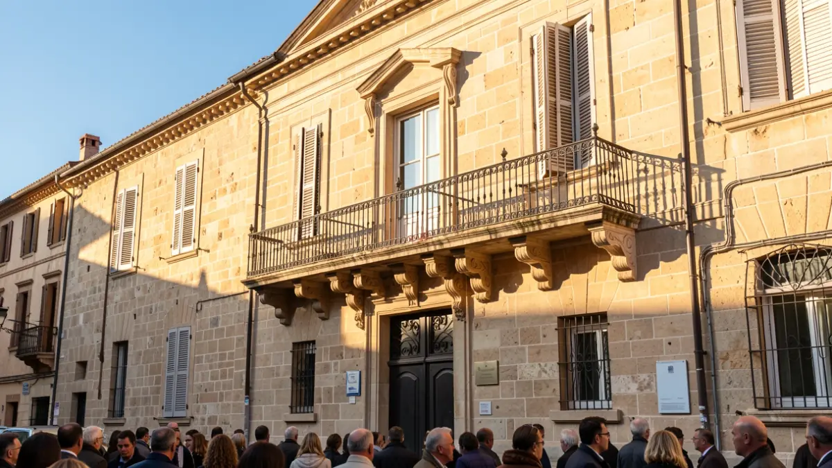 Imagen genérica de la fachada de un ayuntamiento mediterráneo con balcón.