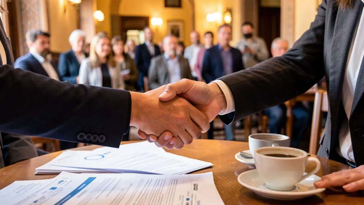 Manos de mujeres empresarias estrechándose en un encuentro de networking en Almería.